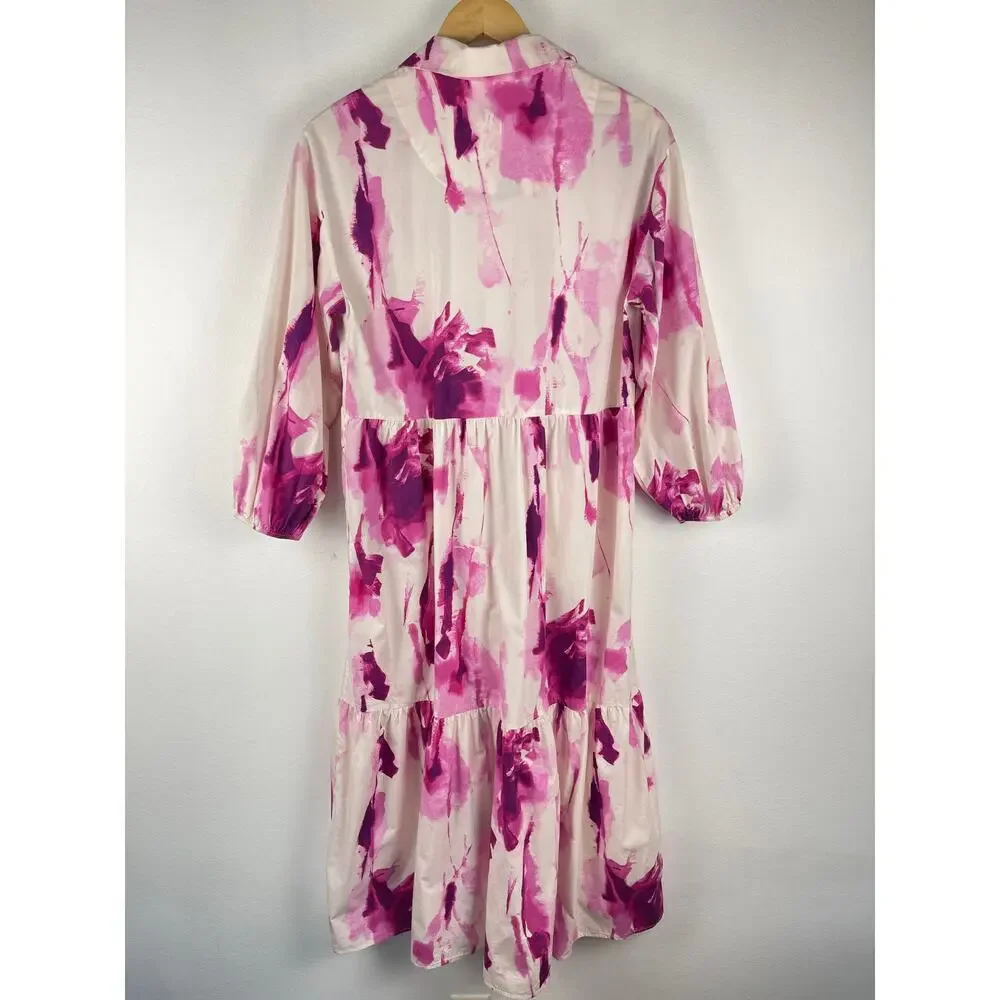 Anthropologie Maeve Bettina Dress Tiered Shirt Buttondown Watercolor Pink Small - Picture 5 of 13